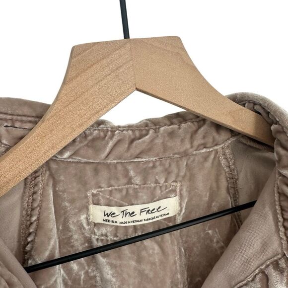 Free People Night Skies Velvet Top Medium Mushroom Button Down Oversized - Picture 5 of 10